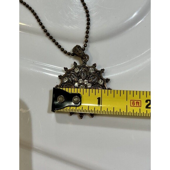 Copper Bronze Tone Victorian Revival Regency Necklace Pendant Filigree Ornate - Picture 6 of 8